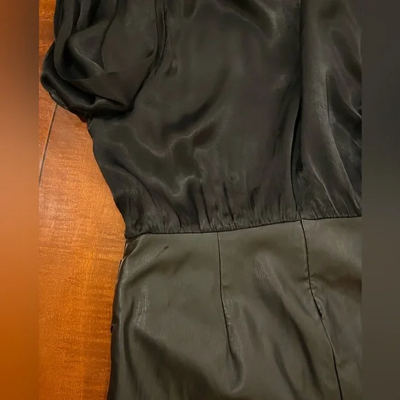 Maeve Anthropologie Black Satin and Vegan Leather Mini Dress. Cowl neck. Size 16 - Picture 11 of 16
